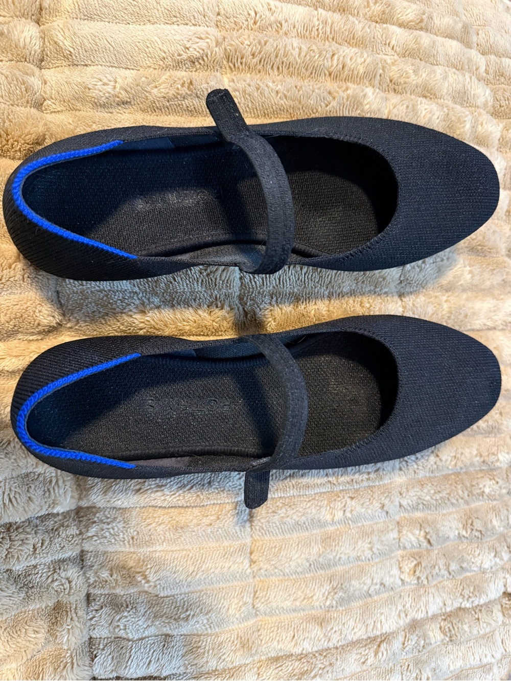 Rothy's Black Knit Mary Jane Flats with Blue Accent